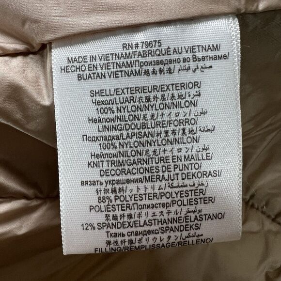 BCBG Maxazria Full Zip Quilted Puffer Jacket Womens Large Metallic Tan Hooded - Picture 10 of 16